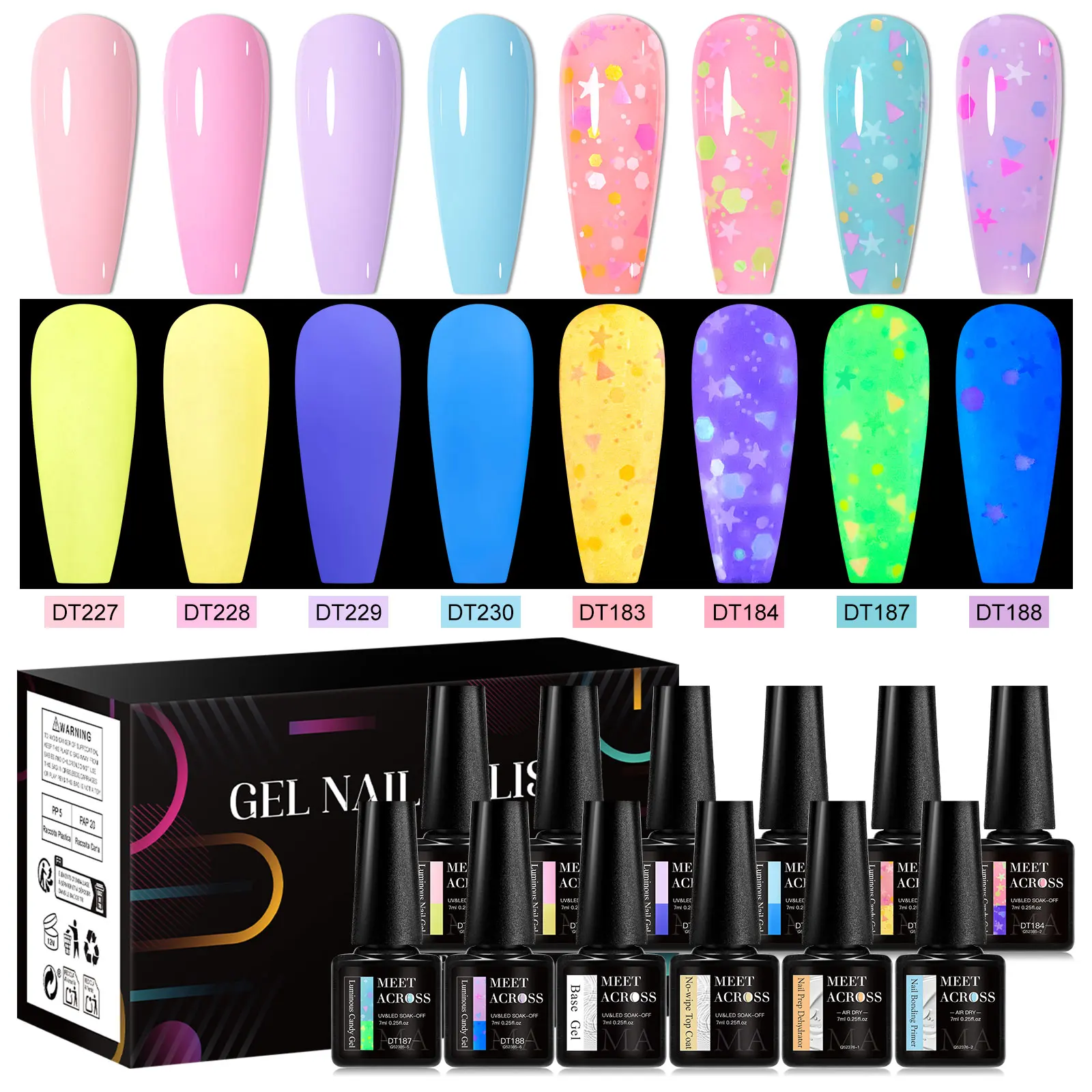

12PCS/SET Fluorescent Glow-in-dark Gel Nail Polish Set Neon UV LED Nails Gel Soak Off Gel Varnish Luminous Nail Art Varnish Kit