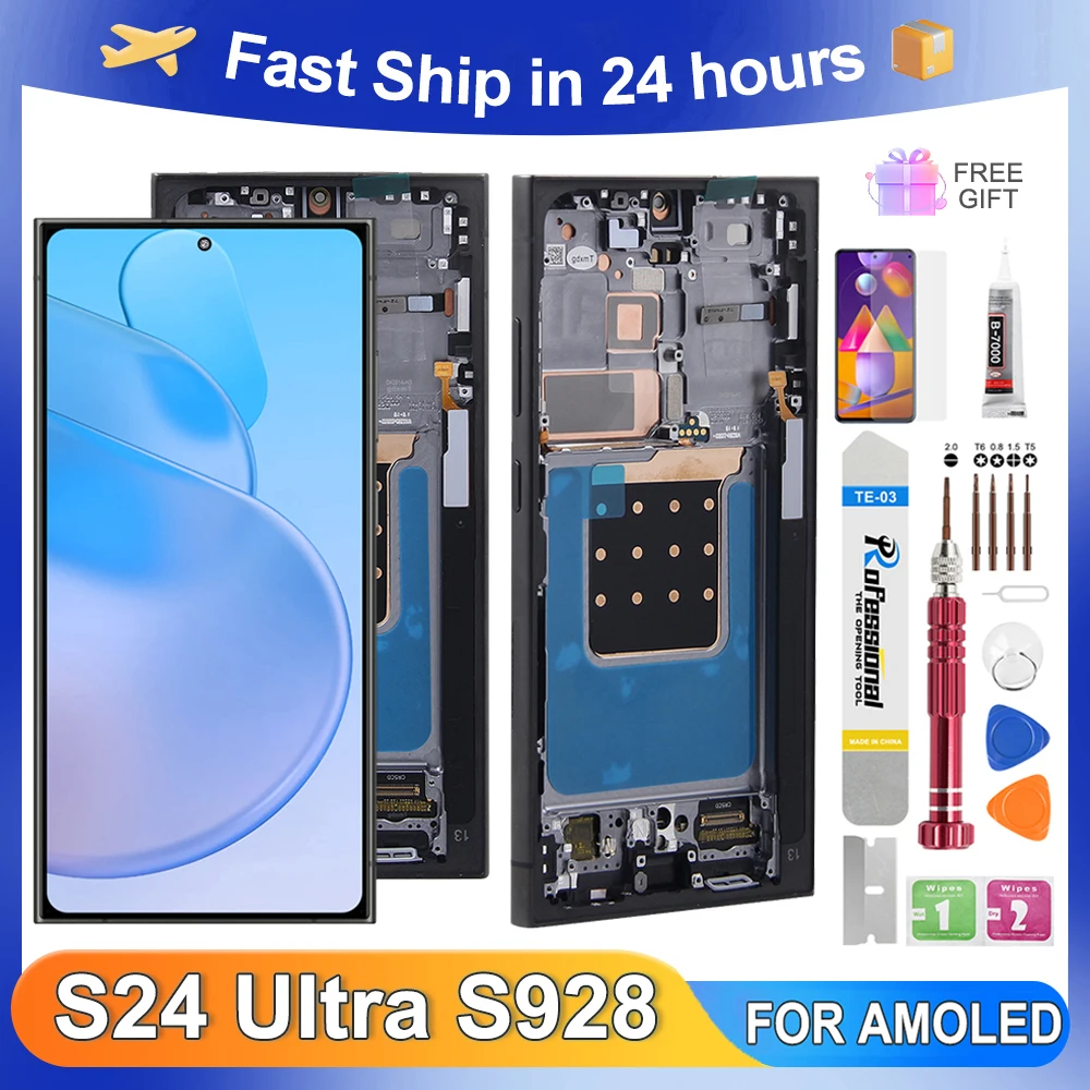 For AMOLED S24 Ultra For Samsung S24U S928B S928U S928W S928E LCD Display Touch Screen Digitizer Assembly Replacement