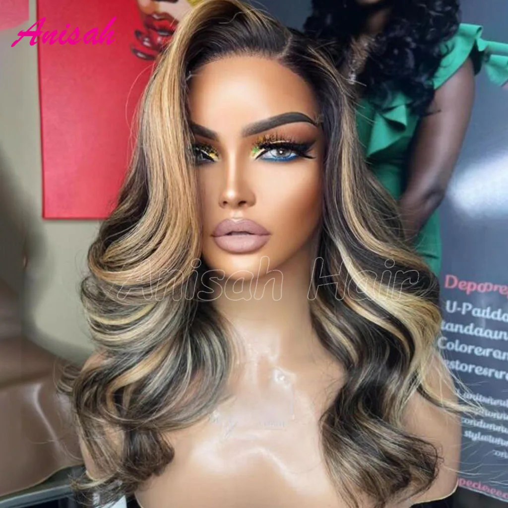 Vietnamese Hair Highlight Lace Front Wig Human Hair Pre Plucked Colored Wavy Glueless Lace Frontal Closure Wig for Women