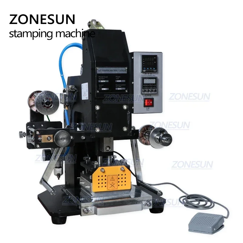 ZONESUN ZY-819K2 Pneumatic Automatic Leather LOGO Hot Foil Stamping Creasing Embossing Machine Heat Press Machine Punch Press