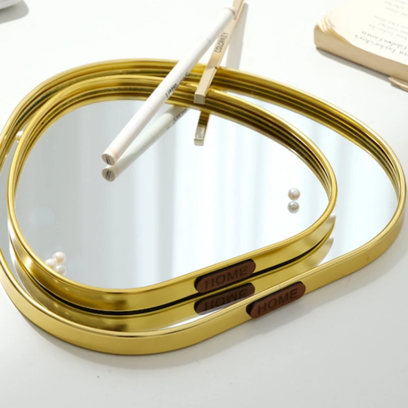 골든 글라스 미러 수납 트레이, 다각형 모양의 벽걸이 거울, 거실 보석 수납 트레이, 미러 플레이트