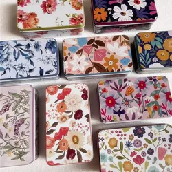 10 Pcs   New Flower Rectangular Tinplate Metal Storage Boxes  For Ornaments,Wedding Candy ,Sundry Goods，Cute Gift ,Iron