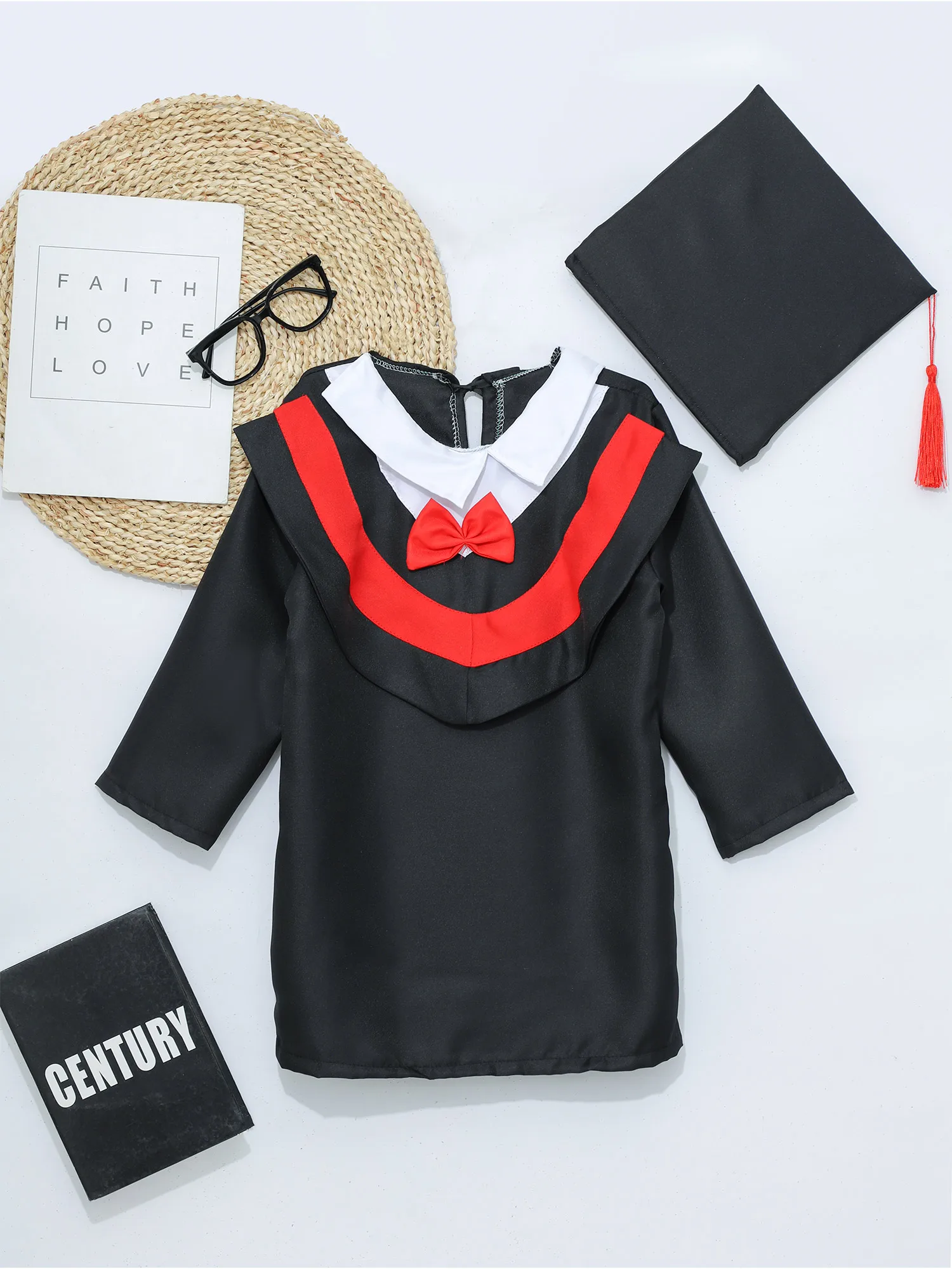 Uniforme de graduación para niños y niñas de 4 a 12 años, conjunto de Bata con gorro de borla, vestido para ceremonia de graduación de escuela primaria