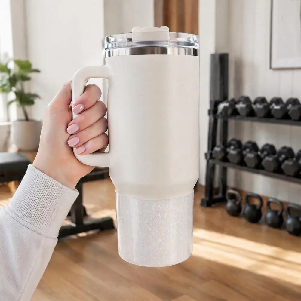 Glitter Jelly Cup Wrap Glitter Silicone Boot for 40oz Tumblers Non-slip Base Sleeve for 7.5cm Diameter Bottles Translucent