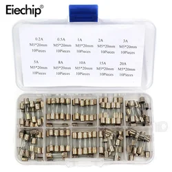 100Pcs/Box 5x20mm Fast-blow Glass Fuse Assorted Kit 0.2A 0.5A 1A 2A 3A 5A 8A 10A 15A 20A Amp Fuses Electrical Fuse Tube Mix Set