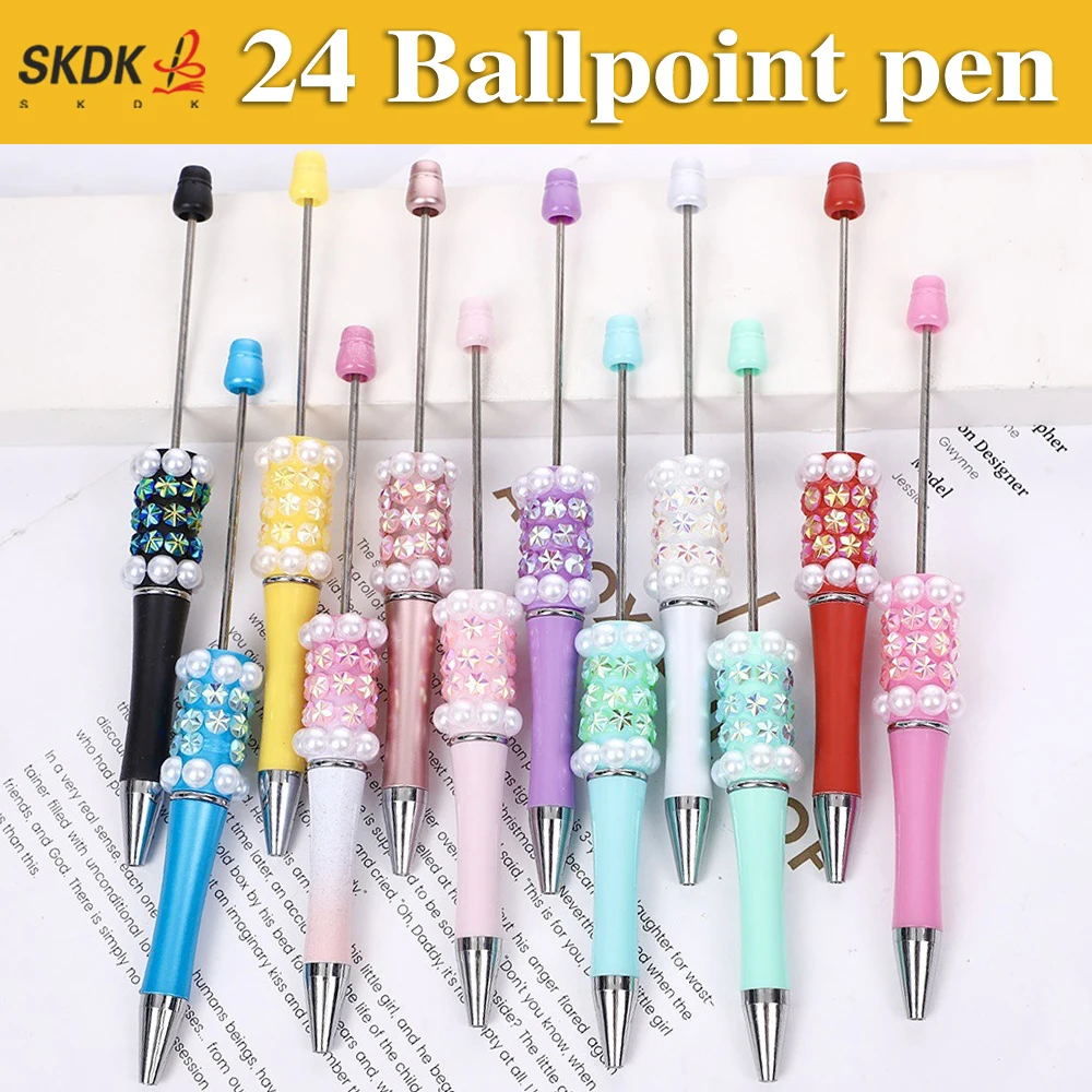 

24Pcs New Style Colorful Pearl Beaded Ballpoint Pen - DIY Craft Pen for Office & School (Wholesale)