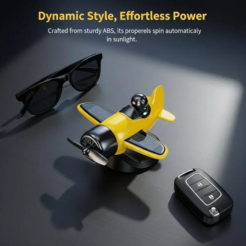 Car Solar Rotating Airplane Ornament Lightweight Auto Interior Dashboard Accessory for Travel Use