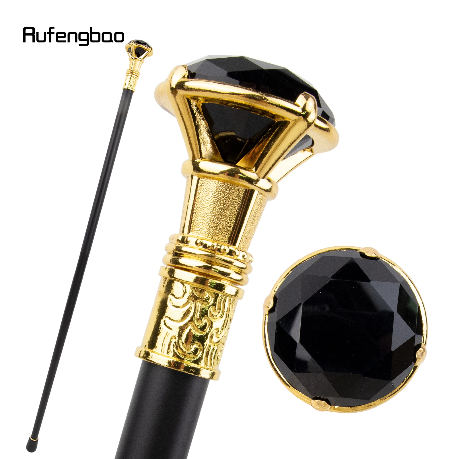 

Black Diamond Type Golden Single Joint Walking Stick Decorative Cospaly Party Fashionable Walking Cane Halloween Crosier 93cm