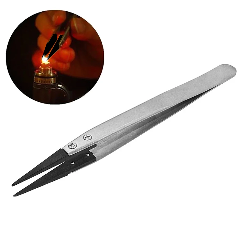 1PCS Antistatic Tweezers, Plastic Tipped Tweezers, Electrician Tweezers Curved Flat Interchangeable Tip Antistatic Fixture