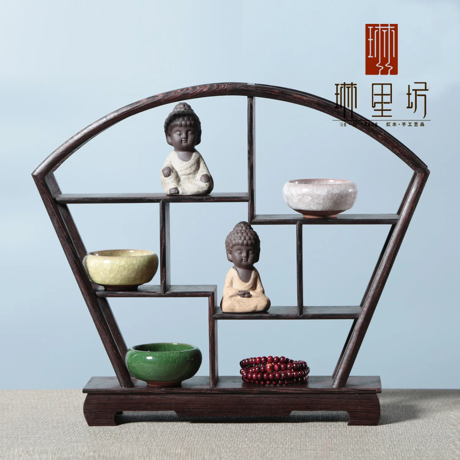 Mahogany Crafts Round Ornaments Solid Wood Mahogany Crafts Duobao Pavilion Display Stand Miniature Wooden Small Book Rack