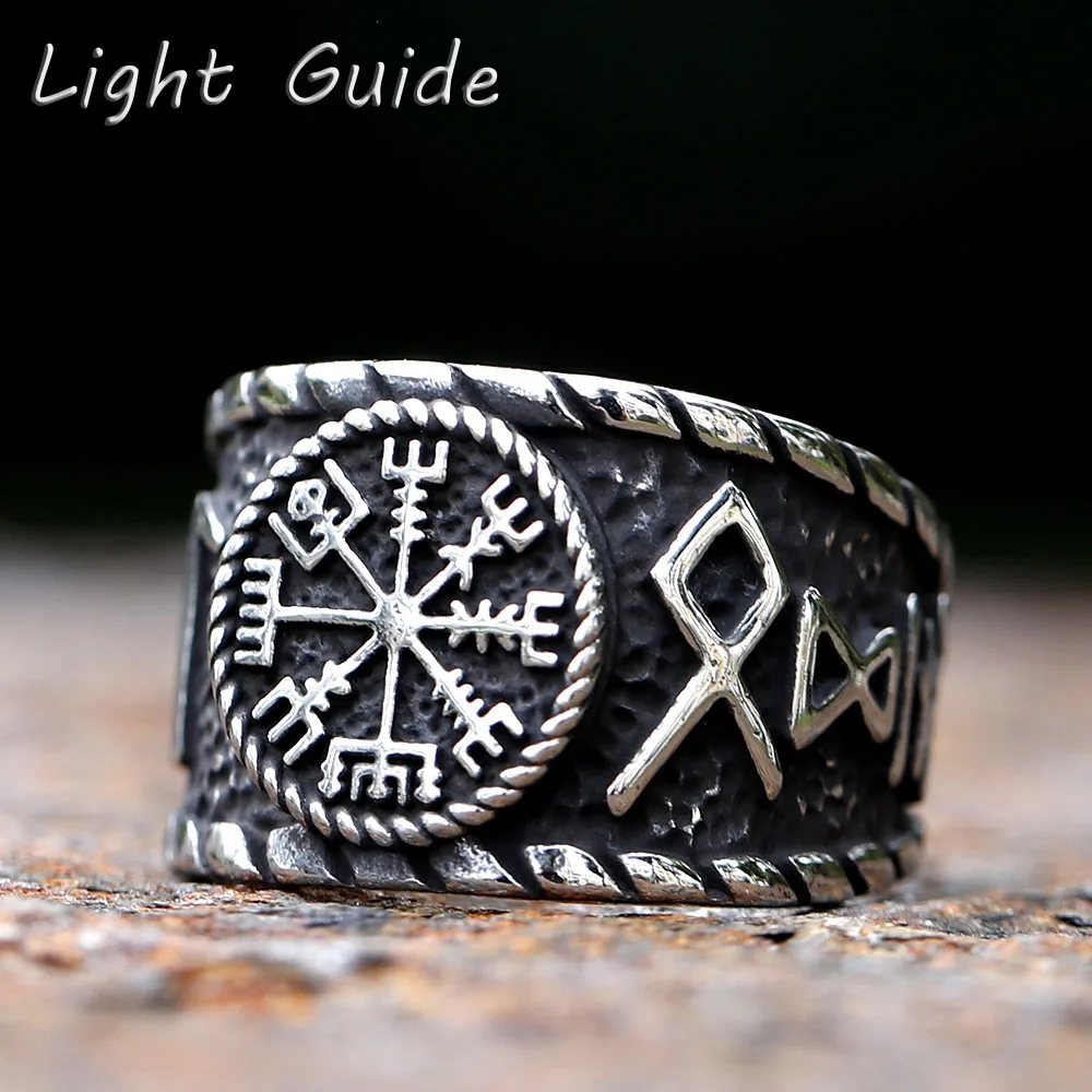 Vintage Domineering Stainless Steel Viking rune and  Vegvisir Ring For Men Boy Nordic Fashion Amulet Jewelry Gifts Dropshipping