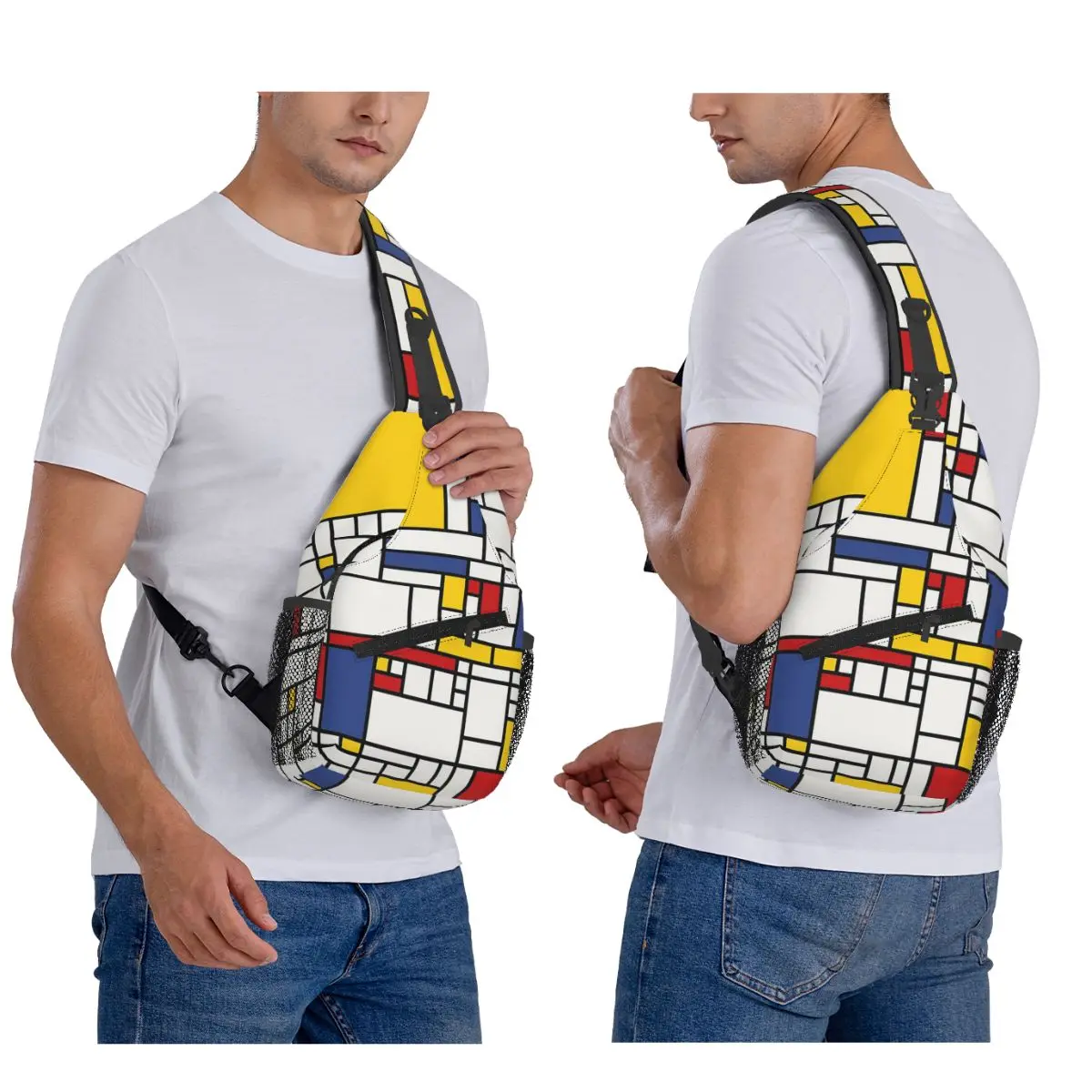 

Piet Mondrian Chest Bag Men Sling Crossbody Backpack Chest Bag Traveling Hiking Daypack Shoulder Bag