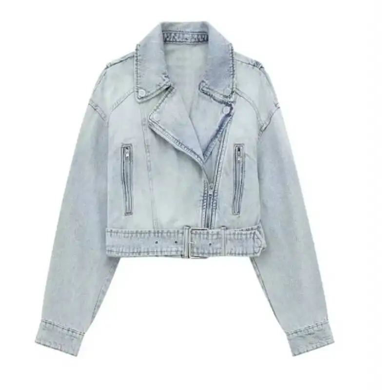 

2025 Autumn Winter Denim Coat Lapel Long Sleeve Short Jackets Lady Chic Loose Streetwear Women Jacket