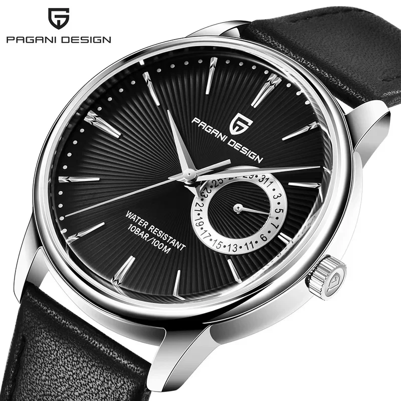 PAGANI DESIGN PD1654 40MM Sunburst Dial Quartz Watch For Men 30M Waterproof Leather Band Business Casual Watch