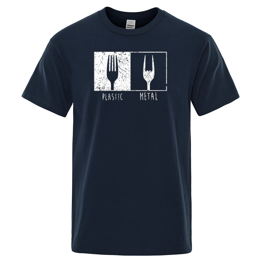 Asian Size Everyday Objects Pattern Metal Plastic Fork T Shirt Cotton Short Sleeve Men T Shirts Punk Hip Hop T-Shirts Vintage