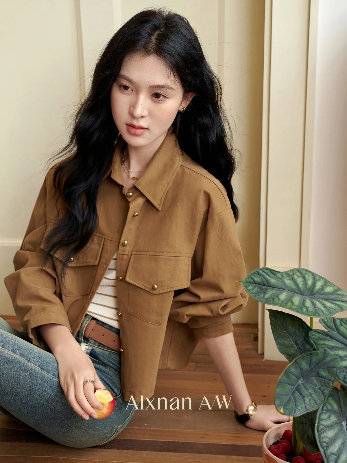 

South Deer Casual Workwear irt ort Outerwear Women's Long Sve Loose Fit Top Pure Color Flip Collar Button Closure