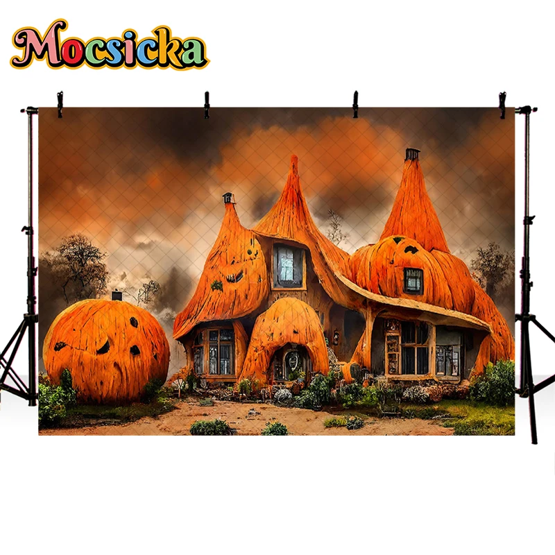 Mocsicka Pumpkin House Backdrop Kids Baby Birthday Cake Smash Props Adult Child Photography Decor Autumn Harvest Farm Background