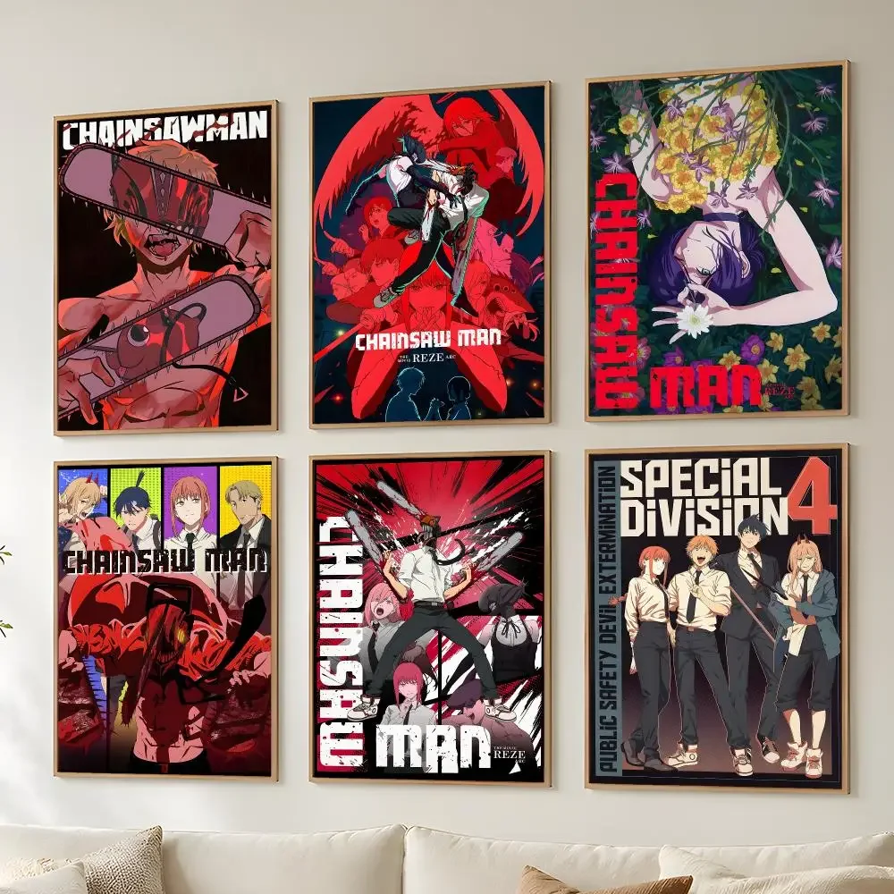 C-Chainsaw Man Japanese Anime Poster Stickers Mural Painting Self-Adhesive Art Decals for Bedroom Living Room Home Decor Gift