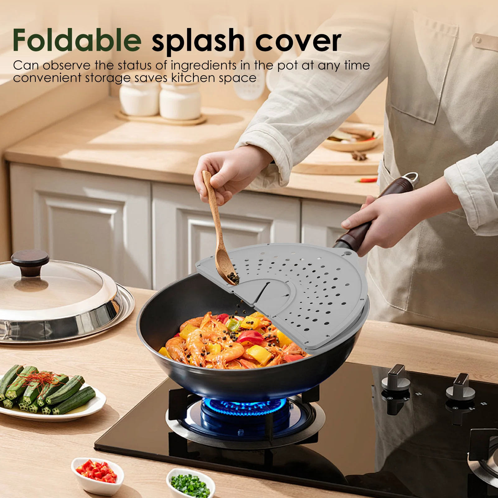 Silicone Kitchen Splatter Screen Foldable Heat-resisting Oil Splash Guard Drain Board Cover Kitchen Frying Pan Lid Kitchen Tools
