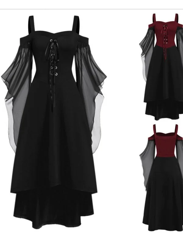 

Gothic Large Swing Sleeveless Top with Irregular Stitching Cleanfit Style Pure Color PU Leather Women's Mid-Length Dress