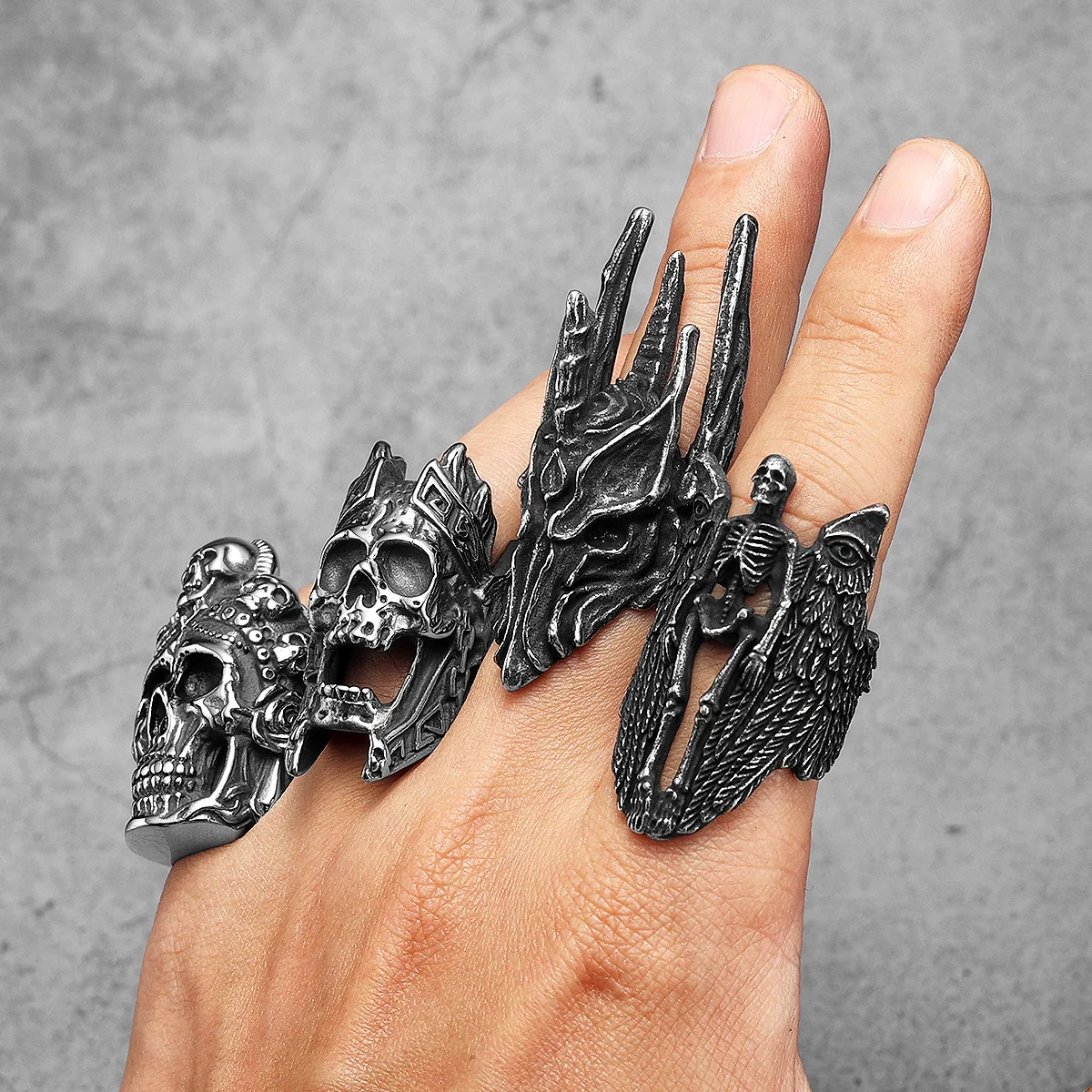 Death Ghost Skull Men Rings Stainless Steel Women Jewelry Punk Gothic Rock Vintage Cool Stuff Fashion Accessories Gift Wholesale