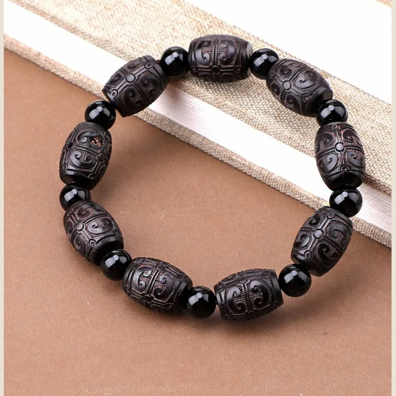 Natural Ebony Wood Chop Bead Bracelet All-match Beads Retro Tibetan-style Wooden Hand String Ethnic Single-circle Rosary Beaded