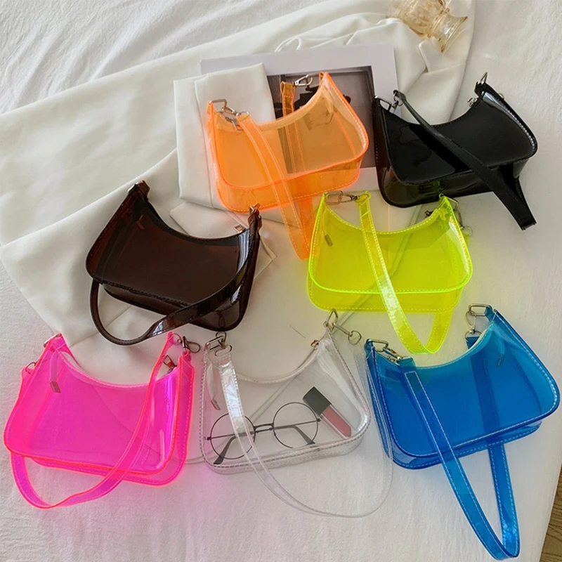 Fashion Vintage Ladies Solid Color Clear Underarm Bag Casual Women Hobos Handbags Purse Bag image 3