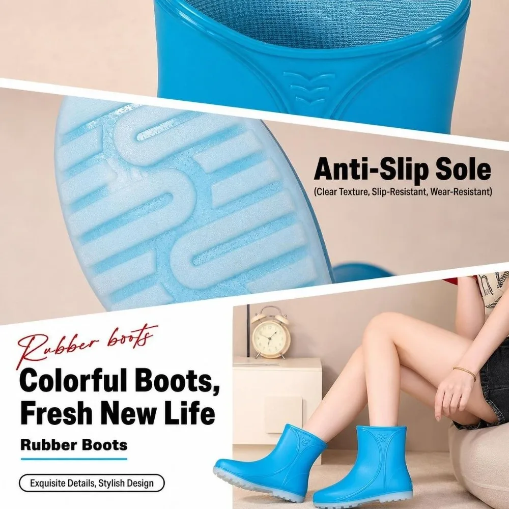 Mid-calf Women Rain Boots Waterproof Wear-resistant Garden Rubber Boots Durable Non-slip Water Shoes For Outdoors,Kitchen,Work view 5