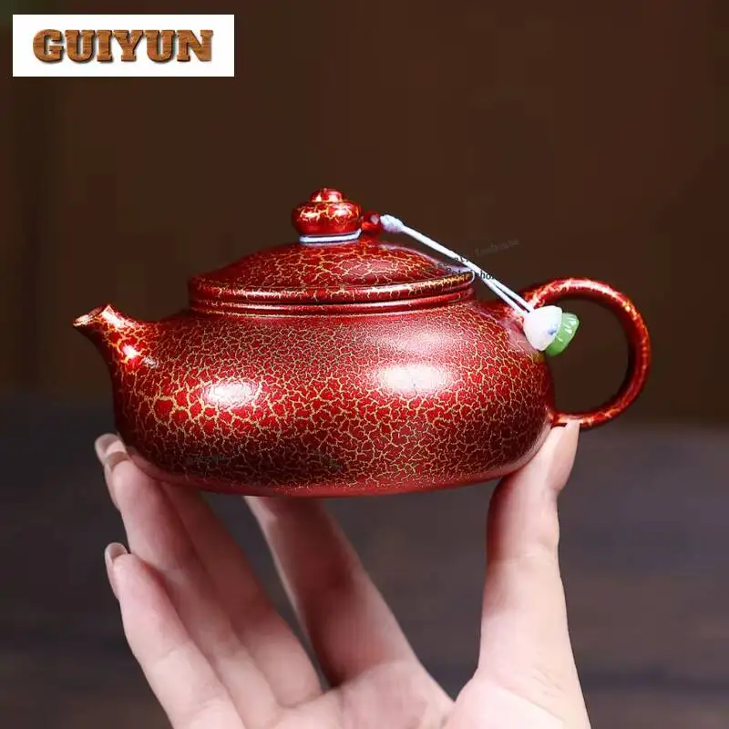 HOYIHM 180ml Classic Yixing Purple Clay Teapots Handmade Han Jiang Pot Raw Ore Conch Roasting Mud Kettle Zisha Tea Set