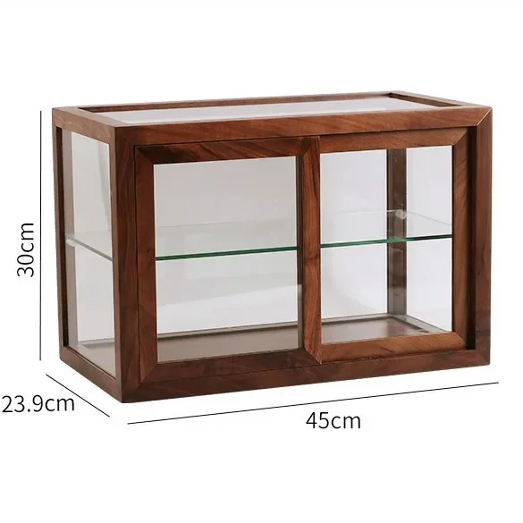 Tea storage cabinet Glass tea set display Black walnut desktop solid wood Shelf Cup set Tea set