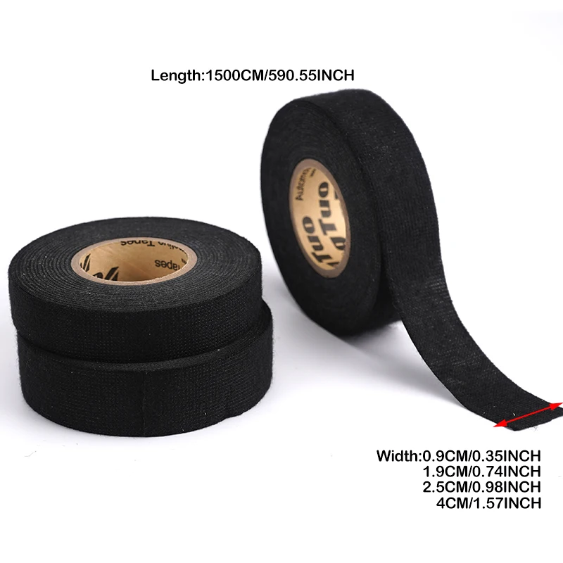 1PC Car Black Velvet Cloth 15M Flame Retardant Tape Wear-Resistant Insulating Heat Insulation Fabric Tape Car Wiring Harness