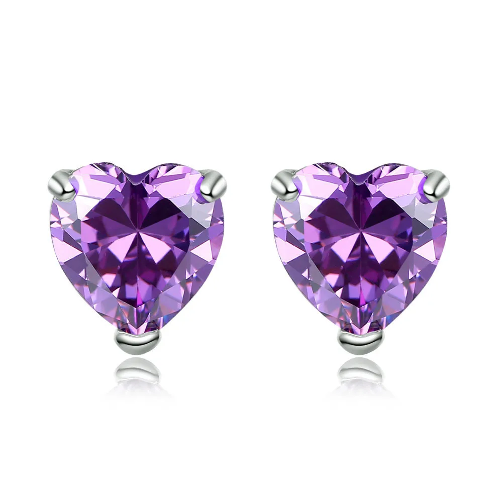 

Genuine Natural Purple Amethyst 925 Sterling Silver Love Heart Stud Earrings for Women Fashion Gemstone Valentines Day Gift