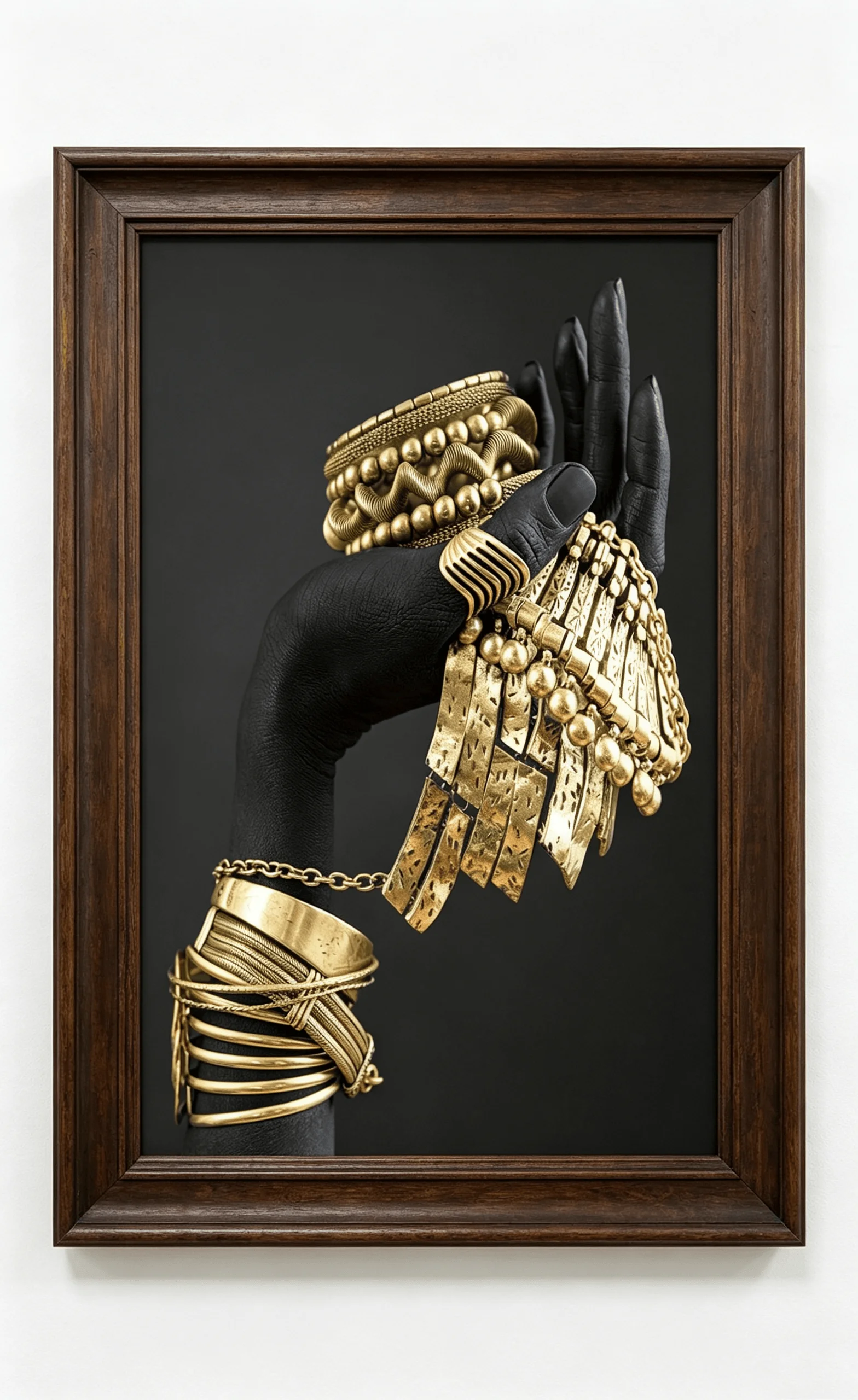 Black Hand With Vintage Gold Ethnic Jewelry Canvas Wall Art Modern Luxury Poster Folded Art Print Home Decor