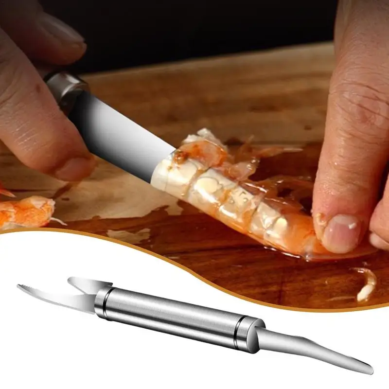 Fish Scale Cutter 5 In 1 Food Grade Stainless Steel Shrimp Peeler Effective Seafood Tools With Double Head Shrimp Cleaning