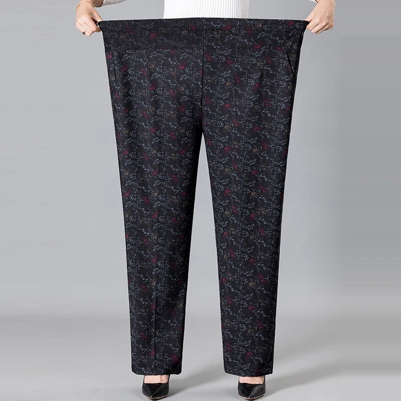 8XL 9XL Frauen Mittleren Alters Hosen Neue Druck Elasti Hohe Taille Casual Hosen Frühling und Herbst Gerade Hosen Oversize Oma pa – Detail 18