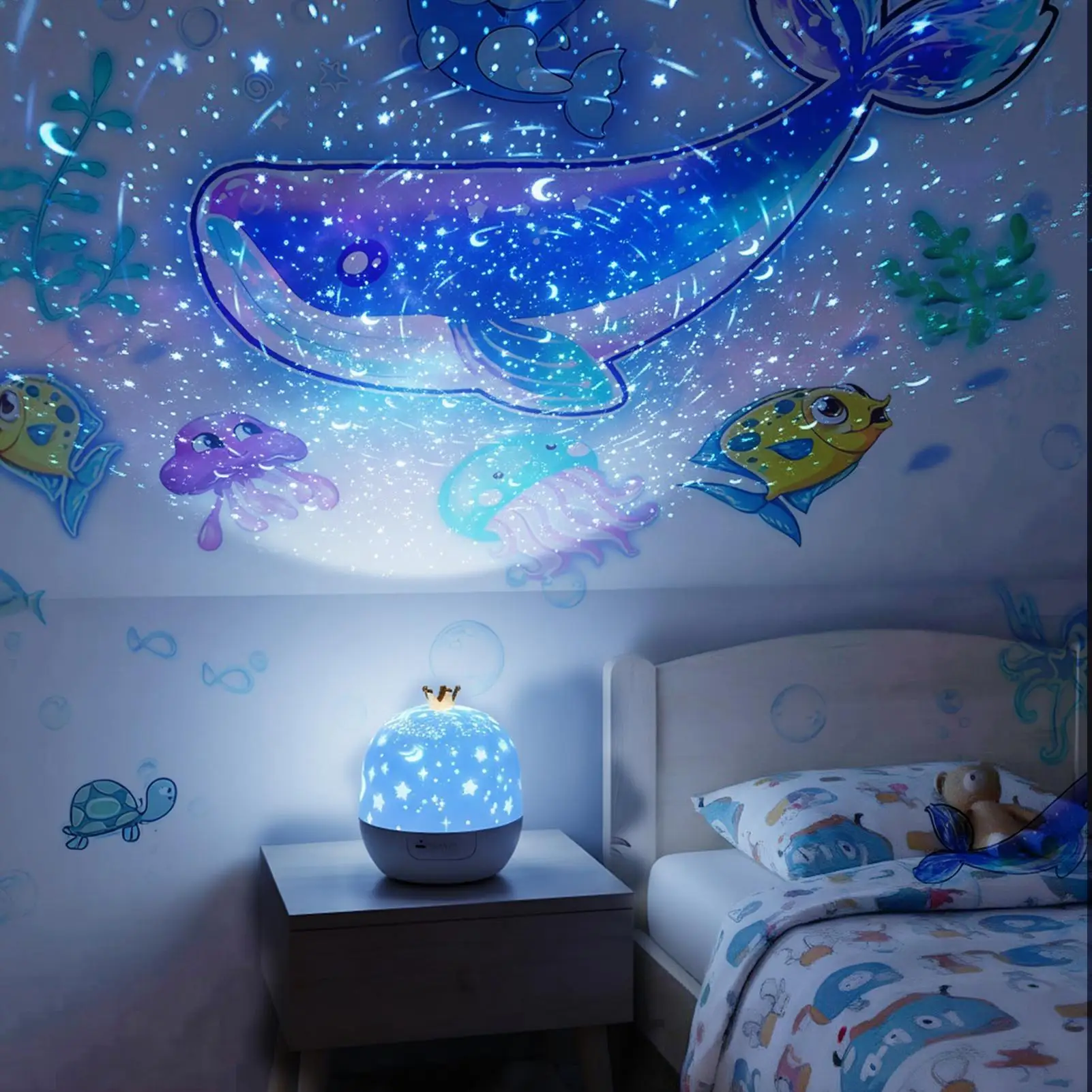 Estrela luz noturna projetor lâmpada calmante com música 360 graus de rotação projetor teto para berçário parede sono hora de dormir