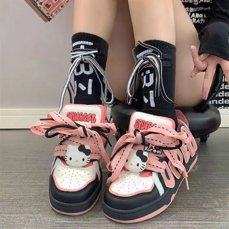 Sanrio Hello Kitty New Thick Soled Casual Shoes Korean Version Trend Versatile Board Shoes Y2k Sweet Cool Girl Dopamine Sneakers