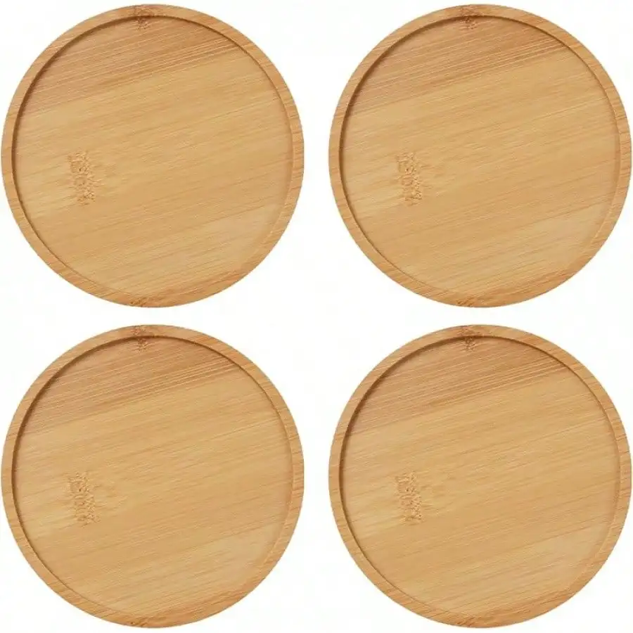 

Ceramic Succulent Flowerpot Tray, Bamboo Frame, Ceramic Cup, Bamboo Coaster, Small Flowers 4.5inches, 4 Pieces Per