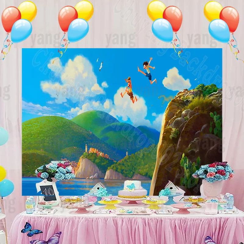 Luca Theme Party Outdoor Supplies Photography Backdrop Baby Happy Birthday Banner Photo Background Cake Table Decoration