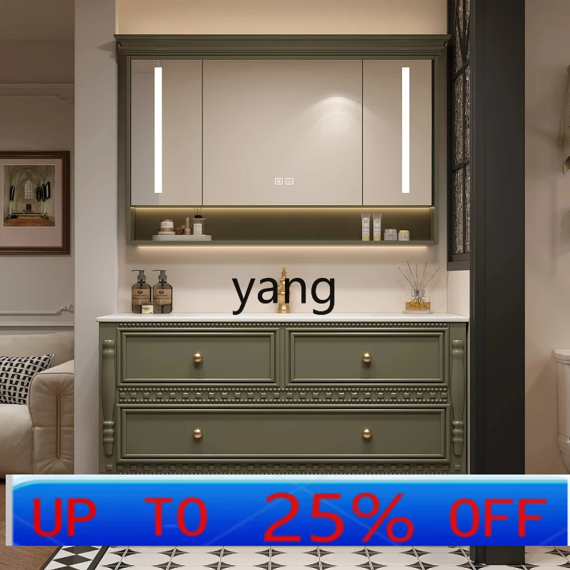 

LH retro oak bathroom cabinet combination floor-to-ceiling bathroom slate hot bending hand washbasin