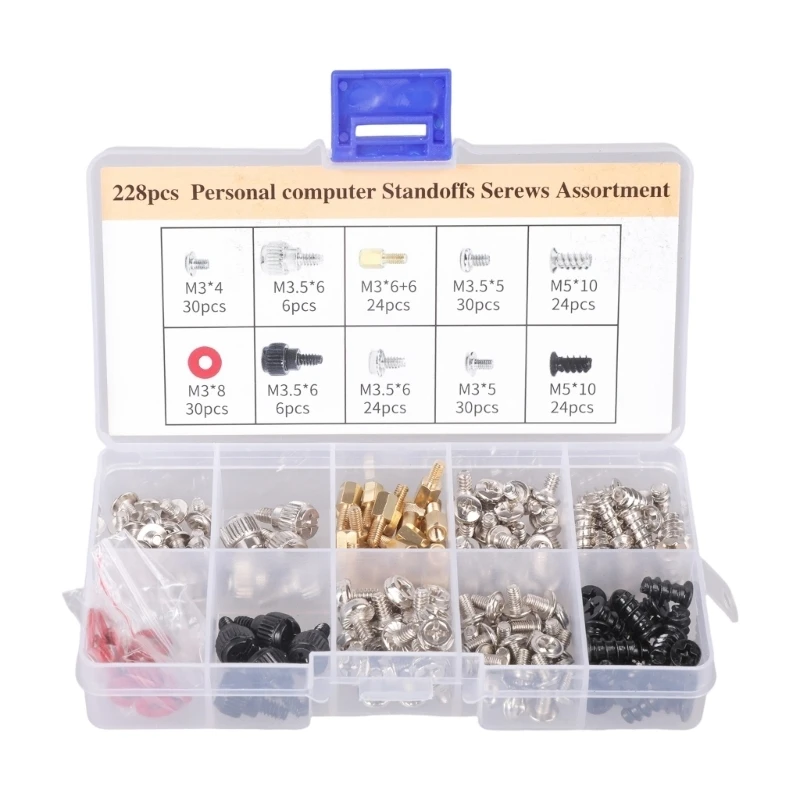 228/280/360Pcs Computer Motherboard Screws Motherboard Standoffs Screws for Hard Drive Case Fan Power Supply