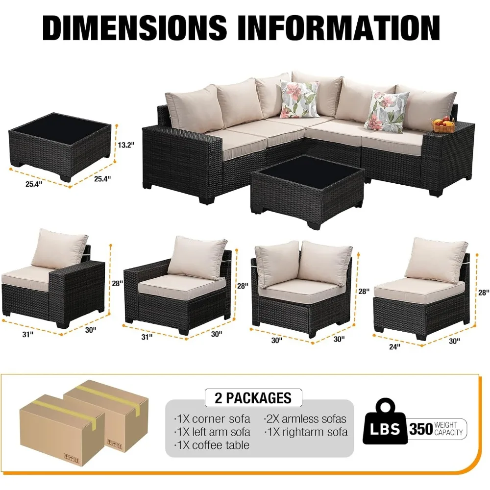 

6 Pieces Patio Furniture Set All-Weather Outdoor Wicker Sectional Conversation Sofa Rattan Patio Seating Sofa with Cushion