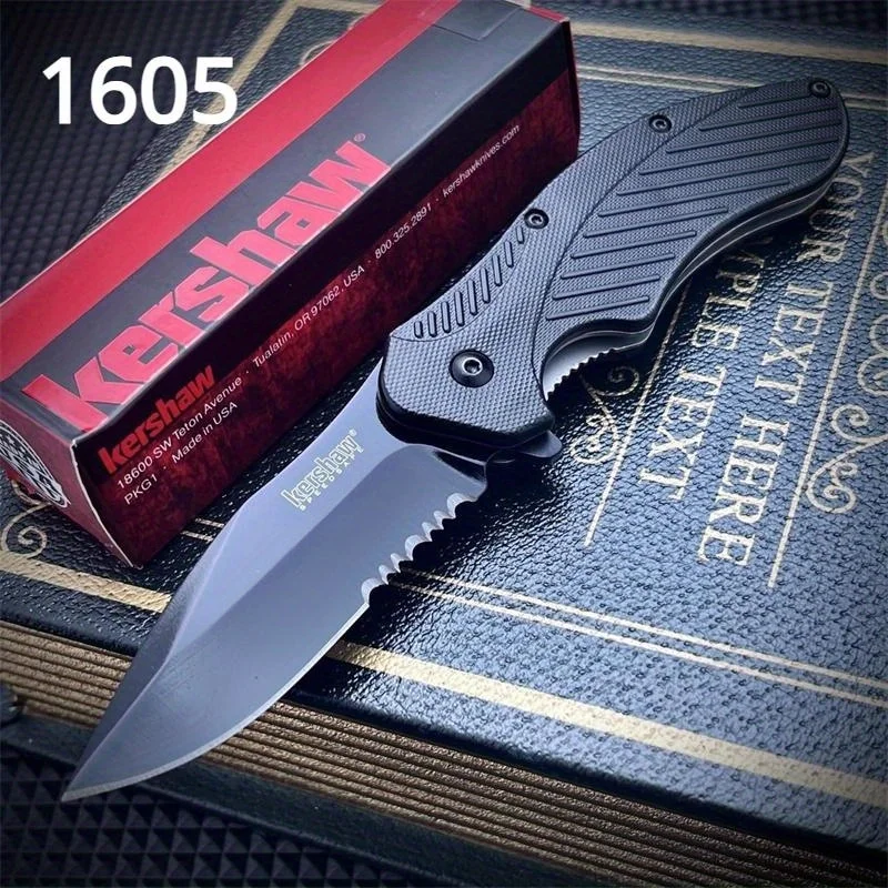 KS 1605 Pocket Folding Knife 8Cr13Mov Blade Nylon Fiber Handle Half-tooth Wilderness Durable Camping Fishing Cutting Gifts Tools