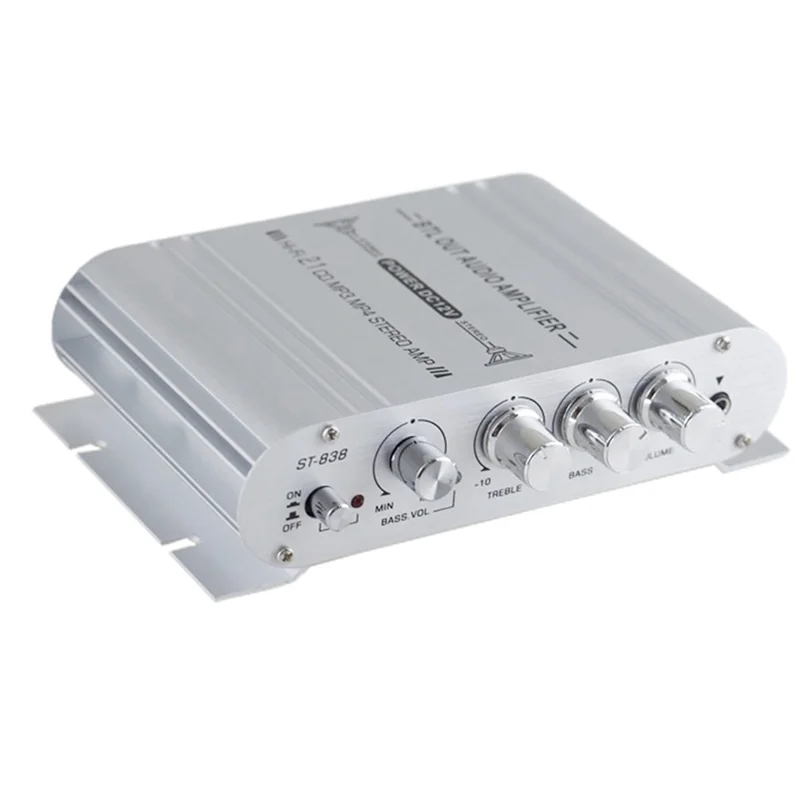 AS95-Amplificador estéreo para coche altavoz Hifi potencia 2,1 canales subwoofer doméstico salida de Audio 12V sistema de Audio duradero fácil de usar plata