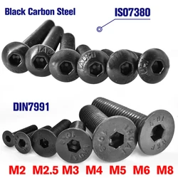 10-200pcs G10.9 Black Carbon Steel DIN7991 Hex Socket Countersunk ISO7380 Round Allen Hexagon Socket Screw M2 M2.5 M3 M4 M5 M6M8