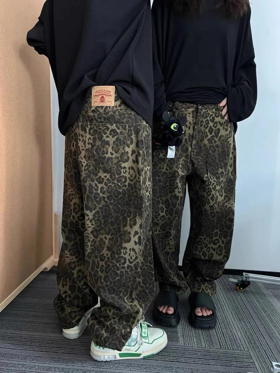 

Retro American Camouflage Leopard Print Men's Jeans Casual Loose Straight Leg Long Pants Spring New Style High Street Cool