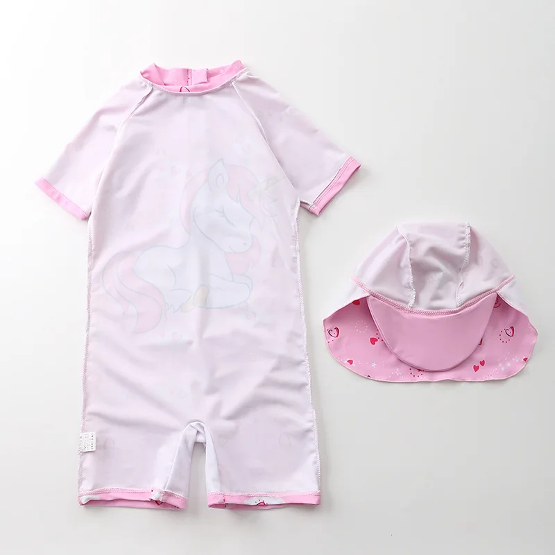 Swimsuit for Girls UV Protection Baby Swimwear 1 Piece with Hat Short Long Sleeves Girl Child Bathing Suit Beach Swimming Wear