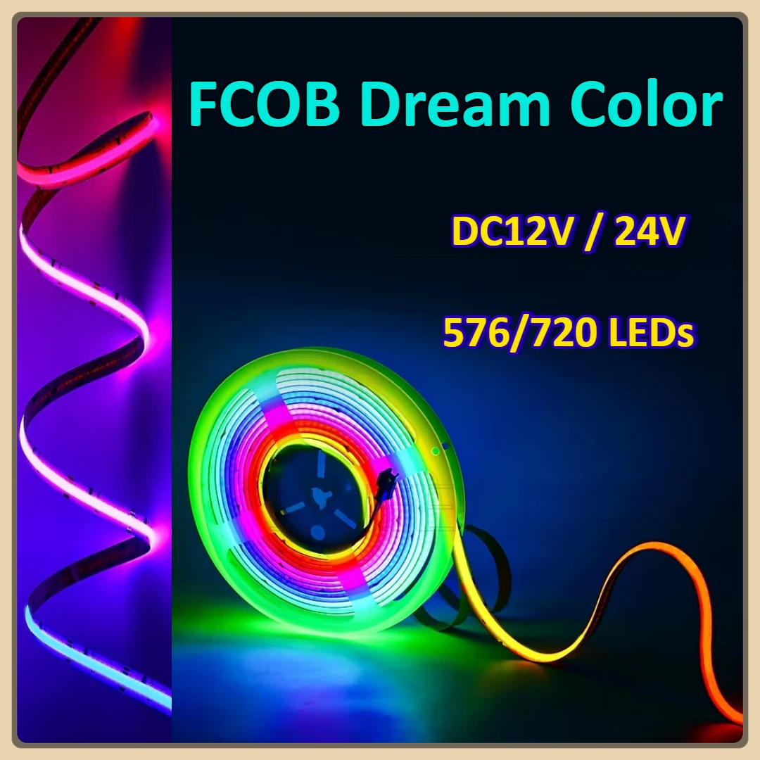

576/720 светодиодов RGB Dream, полноцветная светодиодная лента FCOB, пиксельная адресная 10 мм, 12 В постоянного тока, 24 В, WS2811, гибкие лампы высокой плотности COB