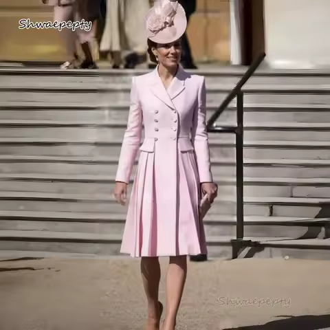 Elegant Kate Middleton Formal Dress Pleats Pink Satin Evening Dresses Knee-Length A-Line Wedding Guests Party Dress Customized