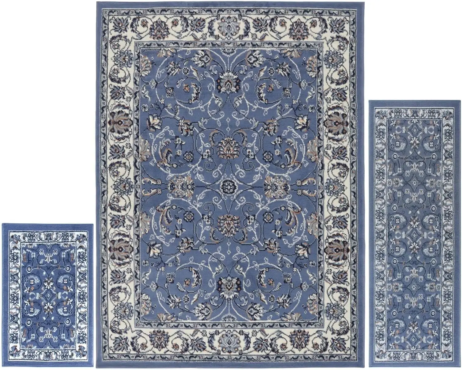 

Ariana Badah Area Rug 3 Piece Set (4'11"" X6'11,1'8"" X4'11,1'8"" X2'8), Border Blue/Ivory